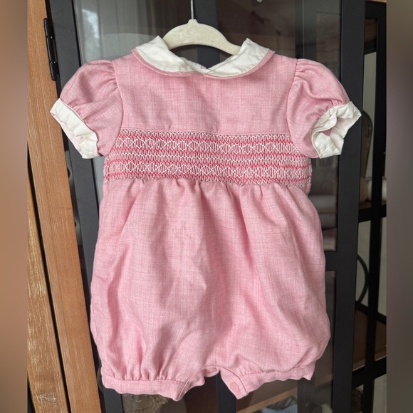 Rachel Riley smocked romper baby girl shortall peter pan collar embroidered - Picture 3 of 8